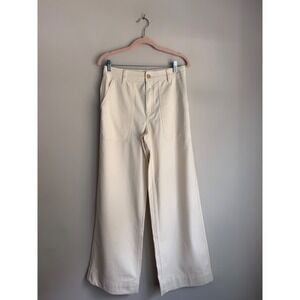 Billy Reid Womens Size 4 Cream Wide Leg Cotton Utility Pants Off White High Rise